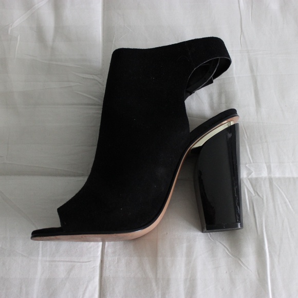 Zara Shoes - Zara Black Faux Suede Open Toe Metallic Booties